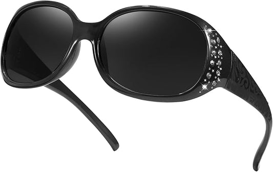 IGnaef Polarized Sunglasses for Women, Rhinestone Women Sunglasses UV400 Protection for Driving/Fishing/Shopping