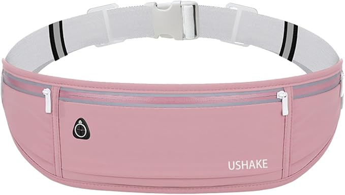 USHAKE Slim Running Belt, Workout Fanny Pack for Men Women,Exercise Waist Pack for Apple iPhone Holder, Runner Belt for Running Walking Cycling Camping Gym Red