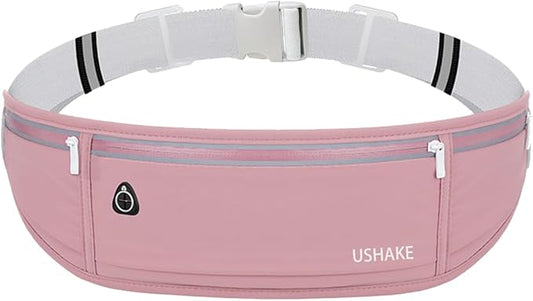 USHAKE Slim Running Belt, Workout Fanny Pack for Men Women,Exercise Waist Pack for Apple iPhone Holder, Runner Belt for Running Walking Cycling Camping Gym Red