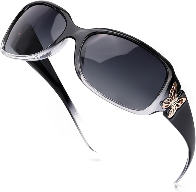 IGnaef Polarized Sunglasses for Women, Trendy Wrap Around Jackie-O Style with Butterfly Decoration IF022