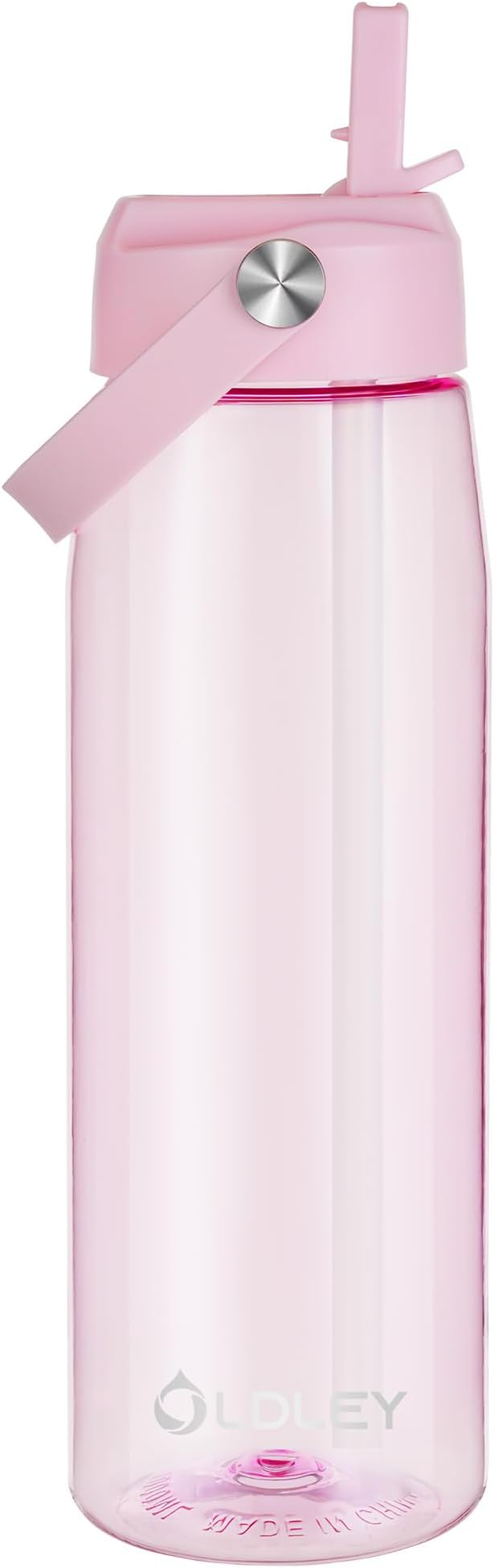 OLDLEY 32 oz Water Bottle with Straw, Leakproof Sports Water Bottle with Carry Strap, BPA-Free Large Water Bottles for Home,Travel, School, Outdoors, Gym, Tritan,Pink