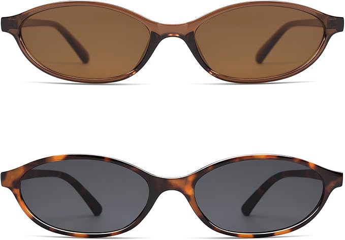 Retro Oval Cat Eye Sunglasses for Women Y2k Trendy Narrow Sunnies Designer Sun Glasses AR82253