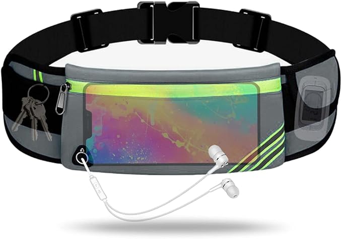 Running Belt Waist Pack Bag Fanny Pack for Phone Men Women,Thin Runners Pouch Belt for Hiking Walking Sports Cycling Traveling Money Belt,Phone Carrier Waistband for Wallet Gray
