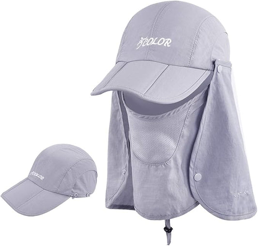 icolor Sun Hats for Men Women with Neck Flap,Foldable Sun Cap Fishing Sun Hats,UPF50+ Sun Protection Ponytail Hats