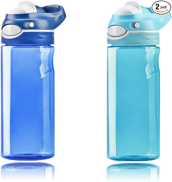 DEARART 2-Pack Blue Water Bottle and Sky Blue Water Bottle, 20oz Capacity No Straw BPA FREE 100% Leakproof Wide Mouth Has Handle Easy Carried, Suit School, Gym, Sports, Work etc.