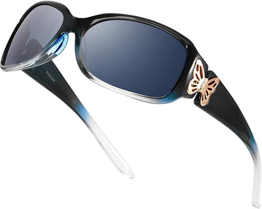 IGnaef Polarized Sunglasses for Women, Trendy Wrap Around Jackie-O Style with Butterfly Decoration IF022