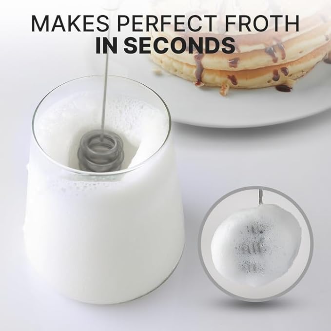 Zulay Kitchen Tornado Milk Frother Handheld Wand – Electric Coffee Frother with Triple Whisk & Stand – Hand Held Drink Mixer for Latte, Cappuccino, Matcha, Hot Chocolate, Protein Shakes – Black/Black