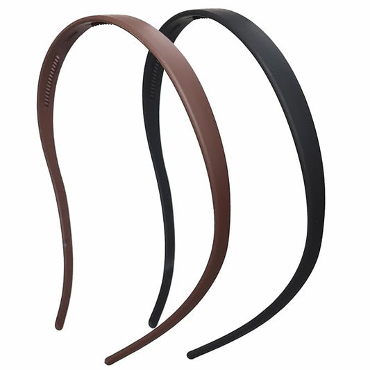 2 Pack Flex No Pressure Headbands for Women - Matte Finish Comfortable Plastic Headbands with Teeth - Black, Coffee