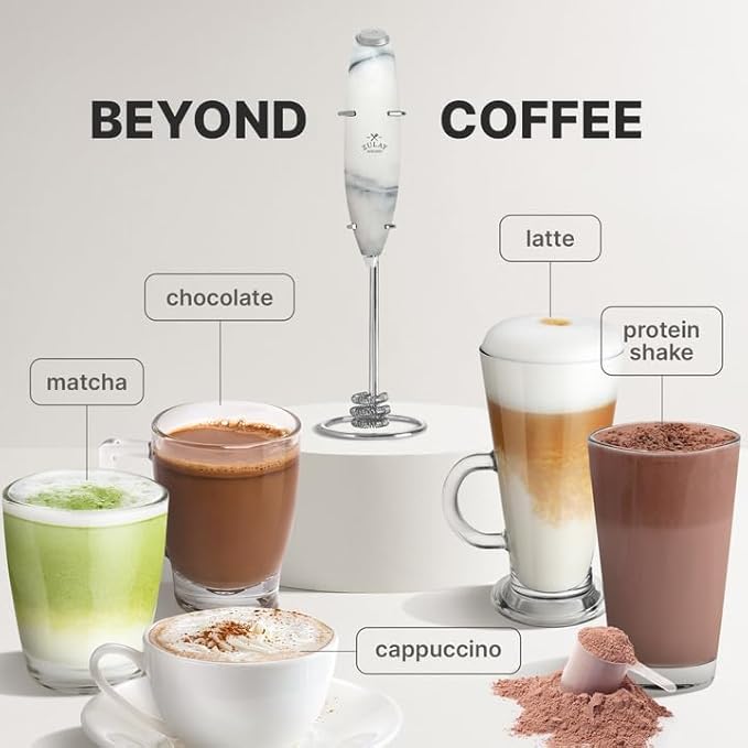 Zulay Kitchen Tornado Milk Frother Handheld Wand – Electric Coffee Frother with Triple Whisk & Stand – Hand Held Drink Mixer for Latte, Cappuccino, Matcha, Hot Chocolate, Protein Shakes – Quartz