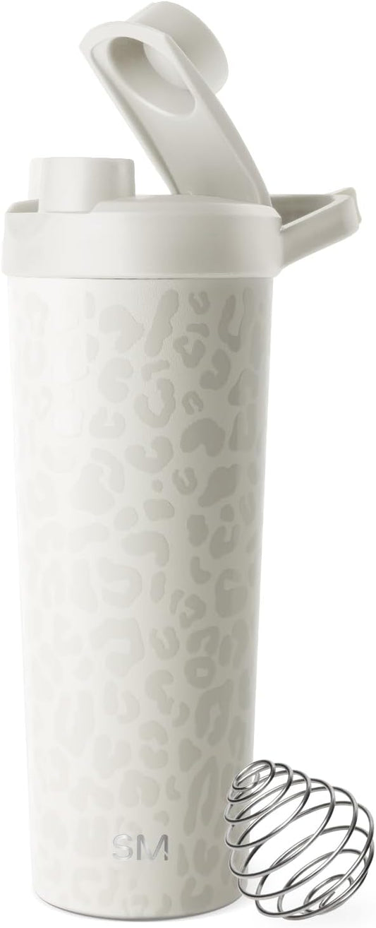 Simple Modern Stainless Steel Shaker Bottle with Ball 24oz | Metal Insulated Cup for Protein Mixes, Shakes and Pre Workout | Rally Collection | Cream Leopard