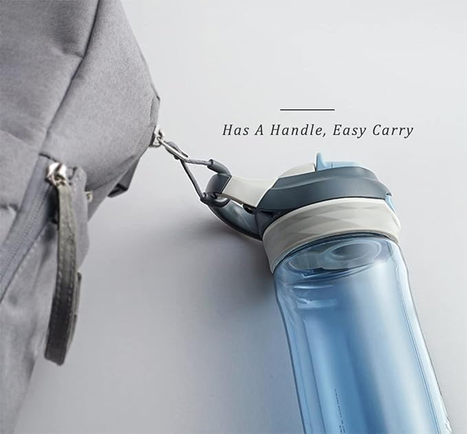 DEARART 2-Pack Grey Water Bottle and Sky Blue Water Bottle, 20oz Capacity Sport Bottles 100% Leakproof Auto Spout No Straw, Has Handle Easy Carried, Suit Office Work Travel School Gym etc.