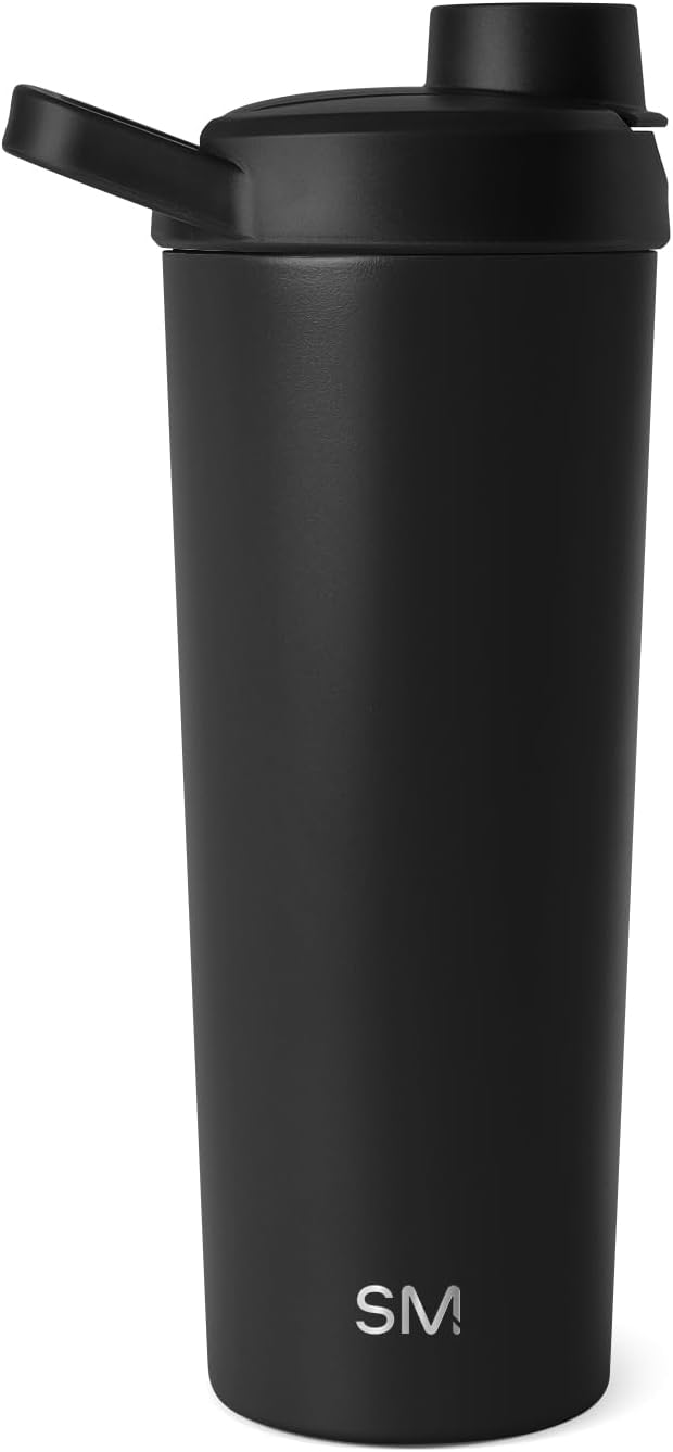 Simple Modern Stainless Steel Shaker Bottle with Ball 24oz | Metal Insulated Cup for Protein Mixes, Shakes and Pre Workout | Rally Collection | Midnight Black