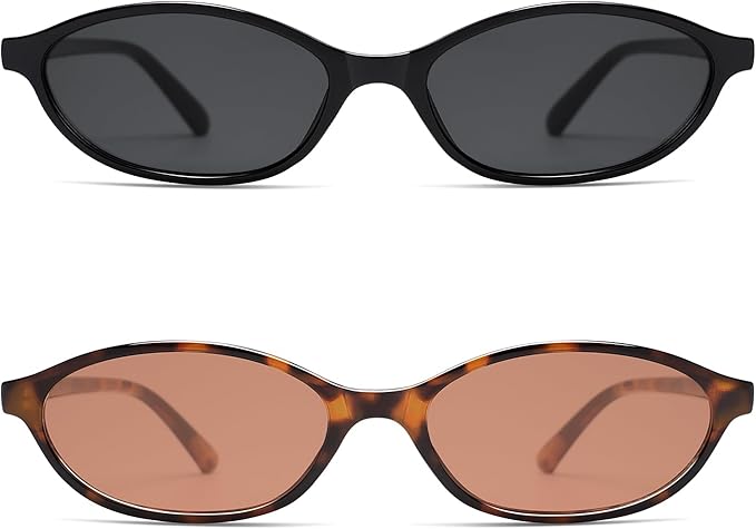 Retro Oval Cat Eye Sunglasses for Women Y2k Trendy Narrow Sunnies Designer Sun Glasses AR82253