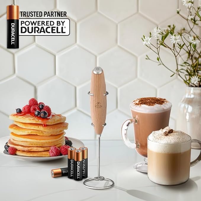 Zulay Powerful Milk Frother (4 Duracell Batteries Included) - Handheld Milk Frother Wand Drink Mixer for Coffee - Powerful Milk Foamer for Cappuccino, Frappe, Matcha & Coffee Creamer - Maple