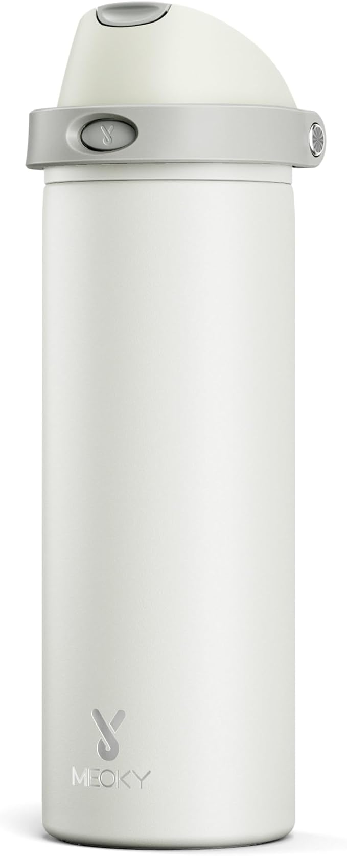 24 oz Insulated Water Bottle with Straw: Meoky Stainless Steel Metal Water Bottle with 2-in-1 Lid - Leak Proof, Cold for 24 Hours, Protective Silicone Base, BPA-Free for Sports Travel Car, Ivory