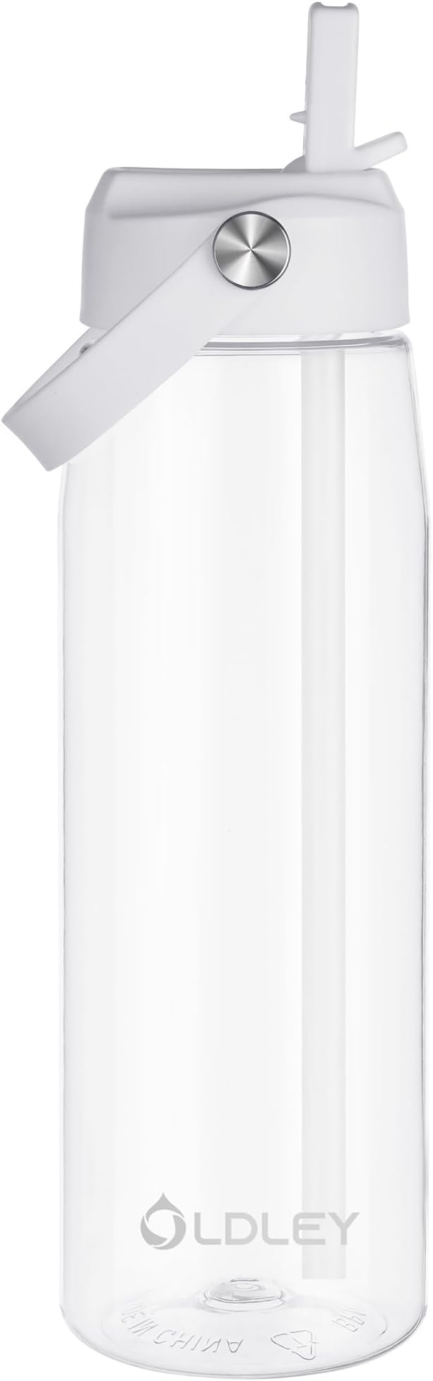 OLDLEY 32 oz Water Bottle with Straw, Leakproof Sports Water Bottle with Carry Strap, BPA-Free Large Water Bottles for Home,Travel, School, Outdoors, Gym, Tritan,Transparent