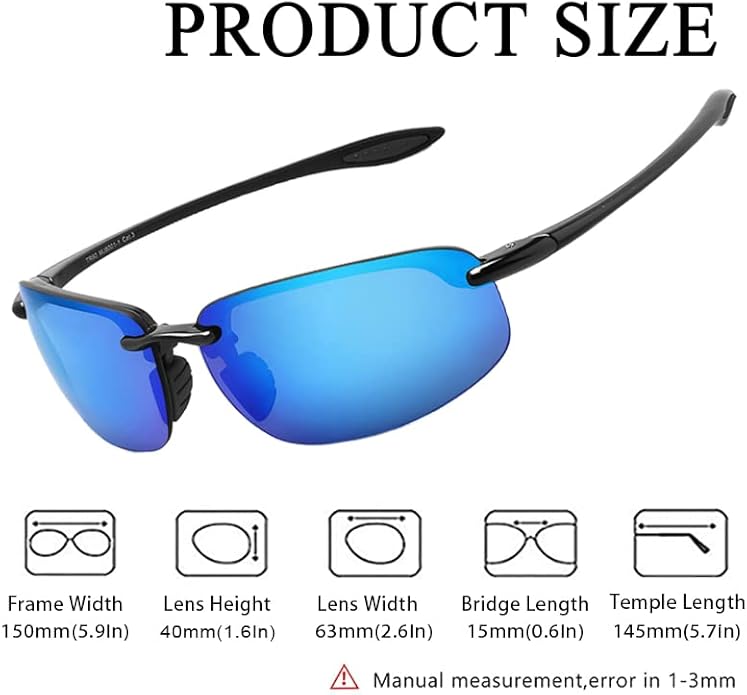 WISTON Sports Polarized Sunglasses for Men Women Tr90 Rimless Frame for Running Fishing Baseball Driving W8001
