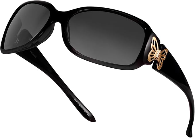 IGnaef Polarized Sunglasses for Women, Trendy Wrap Around Jackie-O Style with Butterfly Decoration IF022