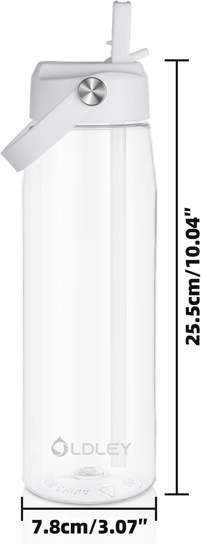OLDLEY 32 oz Water Bottle with Straw, Leakproof Sports Water Bottle with Carry Strap, BPA-Free Large Water Bottles for Home,Travel, School, Outdoors, Gym, Tritan,Transparent