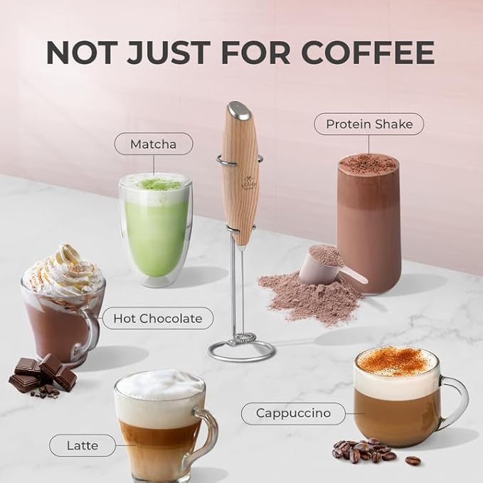 Zulay Powerful Milk Frother (4 Duracell Batteries Included) - Handheld Milk Frother Wand Drink Mixer for Coffee - Powerful Milk Foamer for Cappuccino, Frappe, Matcha & Coffee Creamer - Maple