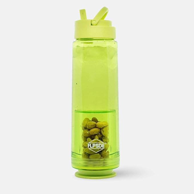 FLPSDE XR Dual Chamber Water Bottle with Integrated Storage Compartment for Snacks and More - 2 in 1 Container for Travel, School, Hiking, Sports, Work, Office, Gift