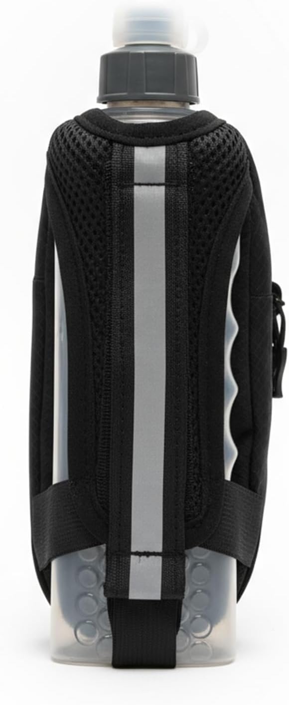 Handheld Running Water Bottle with Large Phone Holder – 12oz Grip-Free Hydration Flask with Pocket for Cards & Keys – Adjustable Strap for Walking, Running, Hiking, Marathons