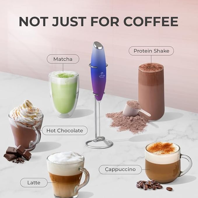 Zulay Powerful Milk Frother Handheld Foam Maker for Lattes - Whisk Drink Mixer for Coffee, Mini Foamer for Cappuccino, Frappe, Matcha, Hot Chocolate by Milk Boss (Firework)