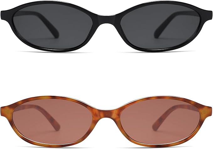 Retro Oval Cat Eye Sunglasses for Women Y2k Trendy Narrow Sunnies Designer Sun Glasses AR82253