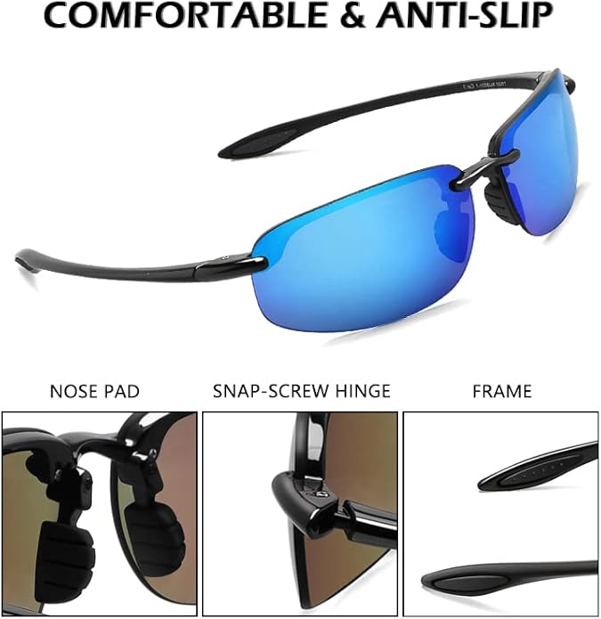 WISTON Sports Polarized Sunglasses for Men Women Tr90 Rimless Frame for Running Fishing Baseball Driving W8001