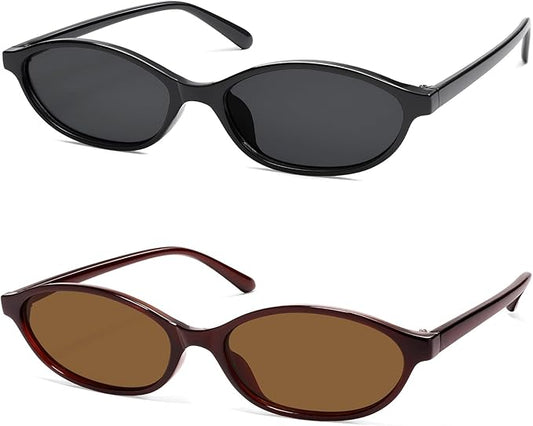 Retro Oval Cat Eye Sunglasses for Women Y2k Trendy Narrow Sunnies Designer Sun Glasses AR82253