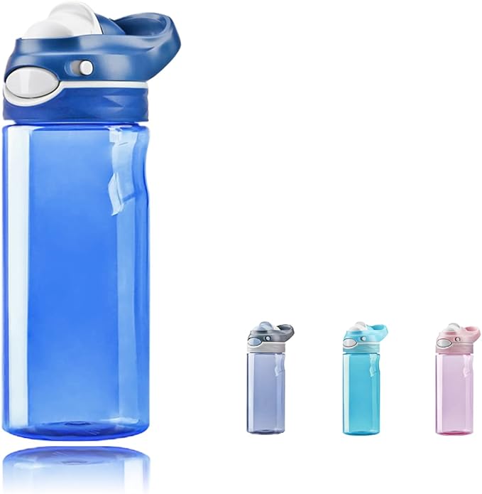 DEARART 20oz Blue Sport Water Bottle with No Straw, Leakproof Clear Bottles Has Handle, Wide Mouth Easy Clean Carry Easily, Suit Sports School Office Yoga Gym Home etc.
