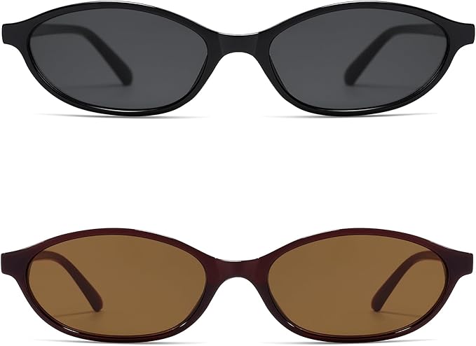 Retro Oval Cat Eye Sunglasses for Women Y2k Trendy Narrow Sunnies Designer Sun Glasses AR82253