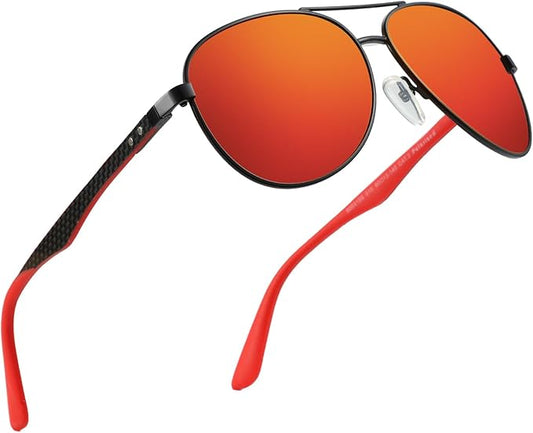 ZENOTTIC Polarized Aviator Sunglasses for Men Carbon Fiber Temple Pilot Sun Glasses with Mirrored Lens UV Protection