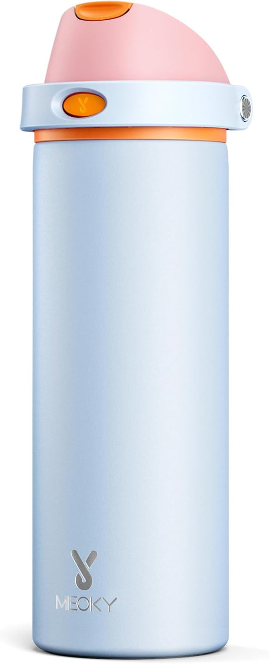 24 oz Insulated Water Bottle with Straw: Meoky Stainless Steel Metal Water Bottle with 2-in-1 Lid - Leak Proof, Cold for 24 Hours, Fits in Car Cup Holder, BPA-Free for Gym Travel Sports, Periwinkle