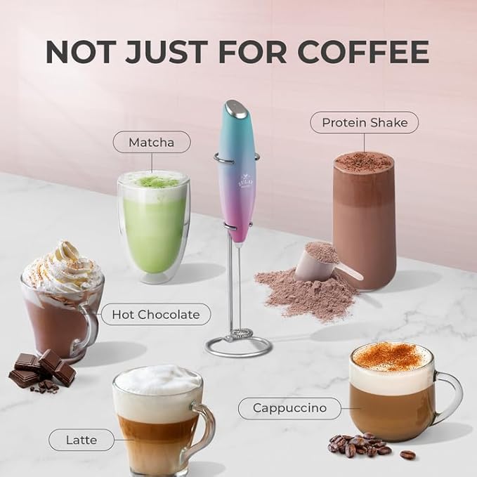 Zulay Powerful Milk Frother (4 Duracell Batteries Included) - Handheld Milk Frother Wand Drink Mixer for Coffee - Powerful Milk Foamer for Cappuccino, Frappe, Matcha & Coffee Creamer - Bubblegum