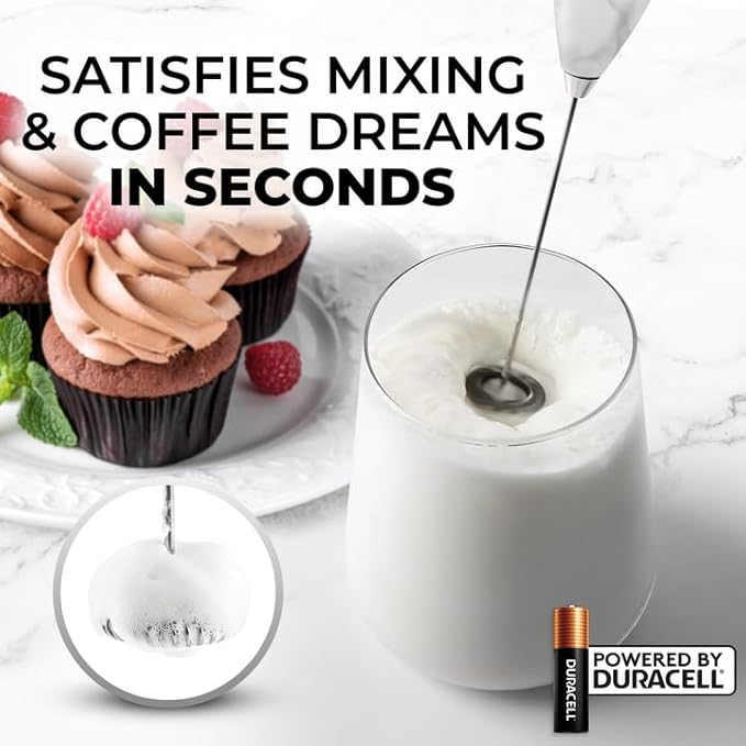 Zulay Powerful Milk Frother (4 Duracell Batteries Included) - Handheld Milk Frother Wand Drink Mixer for Coffee - Powerful Milk Foamer for Cappuccino, Frappe, Matcha & Coffee Creamer - Marble