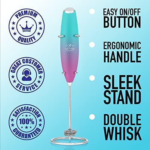 Zulay Kitchen Powerful Double Whisk Milk Frother Handheld - Foam Maker With Stand - Whisk Drink Mixer for Coffee, Mini Foamer for Latte, Matcha, Frappe, Hot Chocolate & Cappuccino (Bubblegum)