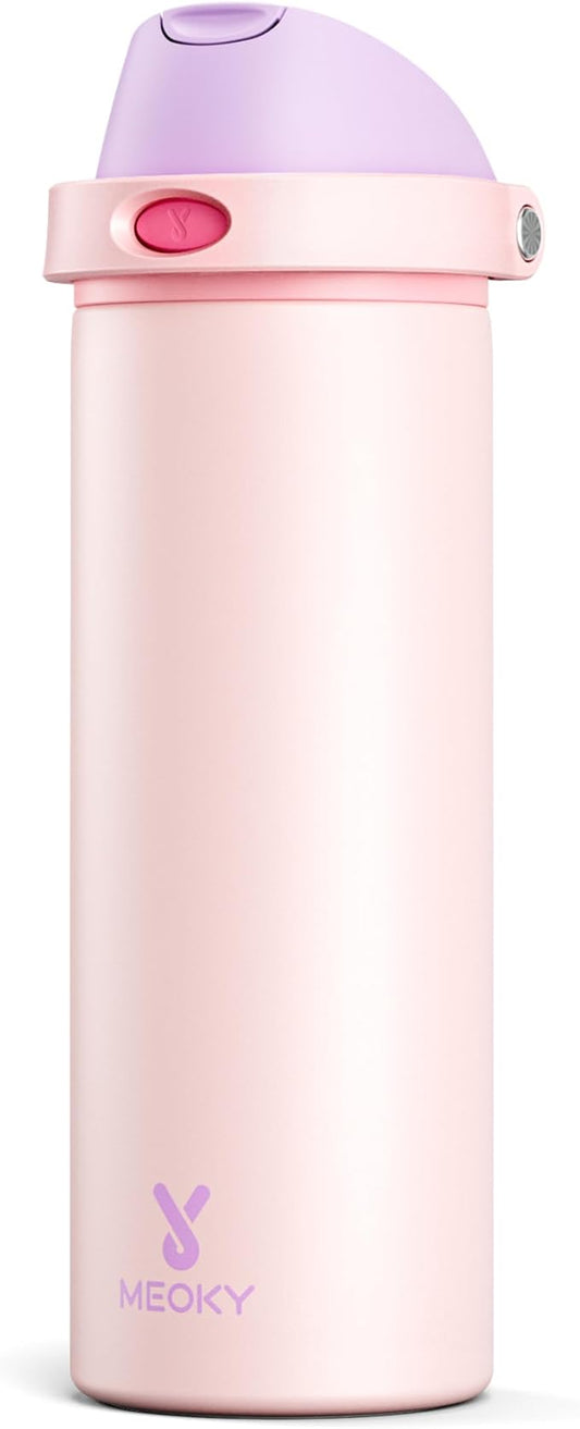 24 oz Insulated Water Bottle for Sports: Meoky Stainless Steel Water Bottle with 2-in-1 Straw and Spout Lid - Leak Proof, Cold for 24 Hours, Fits in Car Cup Holder, BPA-Free for Women Travel, Candy