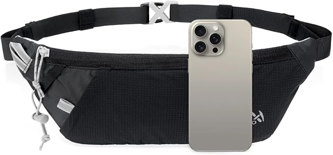INOXTO Slim Running Belt Fanny Pack for Women and Men Sports Waist Bag Pack with 300ml Water Bottle for Running Walking Cycling Hiking Reflective Running Pouch Belt for All Phones (Black) (Black)