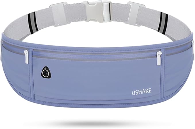 USHAKE Slim Running Belt, Workout Fanny Pack for Men Women,Exercise Waist Pack for Apple iPhone Holder, Runner Belt for Running Walking Cycling Camping Gym Dark Blue