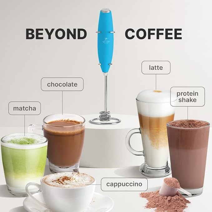 Zulay Kitchen Tornado Milk Frother Handheld Wand – Electric Coffee Frother with Triple Whisk & Stand – Hand Held Drink Mixer for Latte, Cappuccino, Matcha, Hot Chocolate, Protein Shakes – Teal