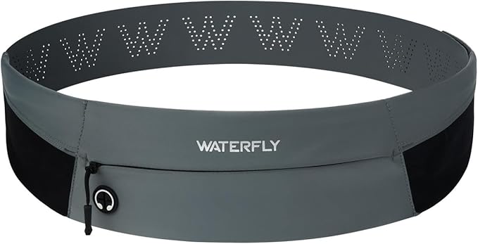 WATERFLY Running Belt Fanny Pack: Slim Waist Bag for Men Women, Workout Fitness Phone Holder for Exercise Marathon Jogging-Grey