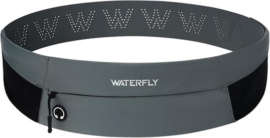 WATERFLY Running Belt Fanny Pack: Slim Waist Bag for Men Women, Workout Fitness Phone Holder for Exercise Marathon Jogging-Grey