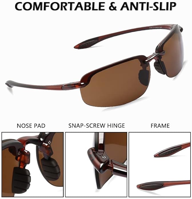 WISTON Sports Polarized Sunglasses for Men Women Tr90 Rimless Frame for Running Fishing Baseball Driving W8001