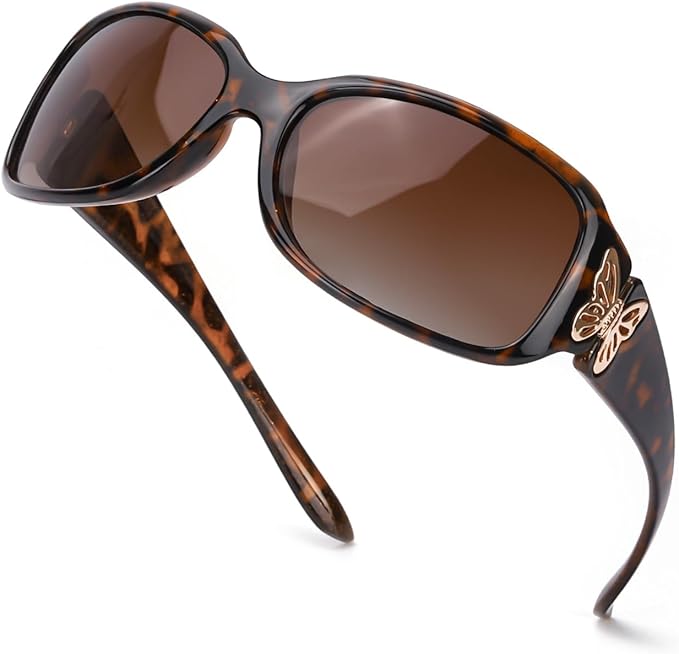 IGnaef Polarized Sunglasses for Women, Trendy Wrap Around Jackie-O Style with Butterfly Decoration IF022