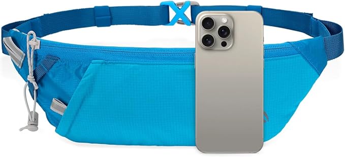 INOXTO Slim Running Belt Fanny Pack for Women and Men Sports Waist Bag Pack with 300ml Water Bottle for Running Walking Cycling Hiking Reflective Running Pouch Belt for All Phones (Black) (Blue)
