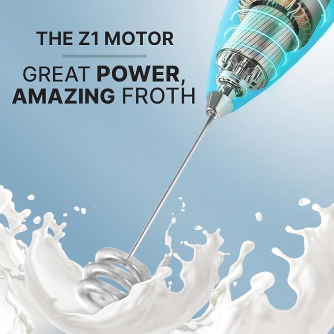 Zulay Kitchen Tornado Milk Frother Handheld Wand – Electric Coffee Frother with Triple Whisk & Stand – Hand Held Drink Mixer for Latte, Cappuccino, Matcha, Hot Chocolate, Protein Shakes – Teal