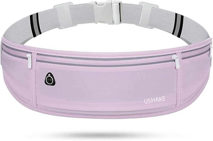 USHAKE Slim Running Belt, Workout Fanny Pack for Men Women,Exercise Waist Pack for Apple iPhone Holder, Runner Belt for Running Walking Cycling Camping Gym Light Purple