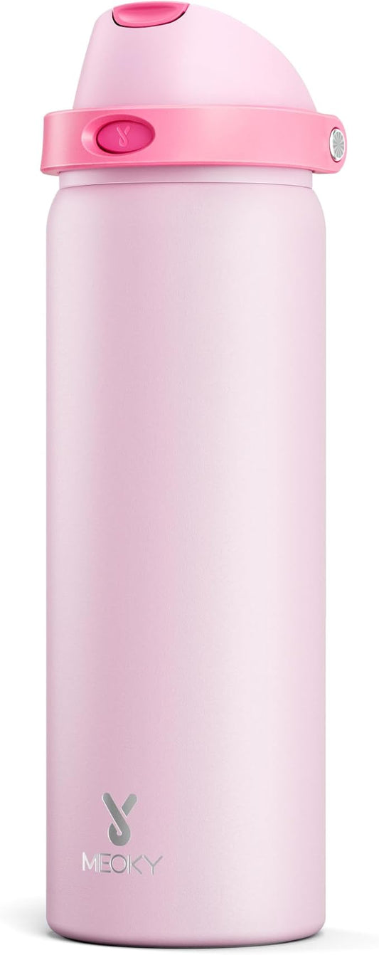 32 oz Insulated Water Bottle for Sports: Meoky Stainless Steel Water Bottle with 2-in-1 Straw and Spout Lid - Leak Proof, Cold for 24 Hours, Protective Silicone Base, BPA-Free for Women Gym, Blush