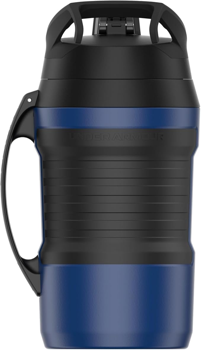 Under Armour Half Gallon Water Bottle Insulated, 64oz Insulated Water Bottle with Handle, Fence Hook, Leak Resistant, for Baseball, Football & More, Royal/Black